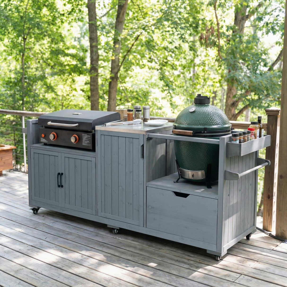 K&K 80.5' Outdoor Kitchen Island for Big Green Egg & Blackstone Griddle