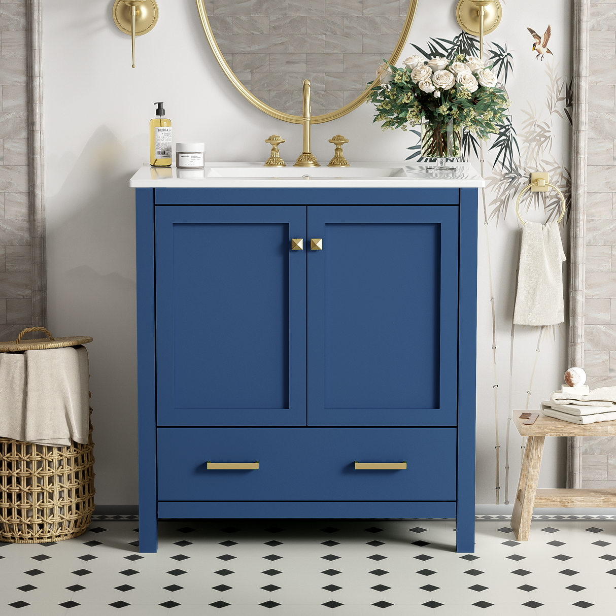 30" Blue Bathroom Vanity with Single Sink