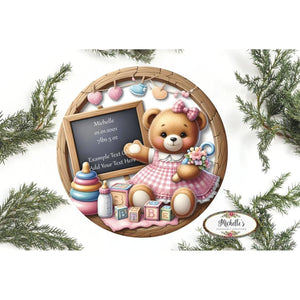Baby Bear Girl Announcement Round Sign