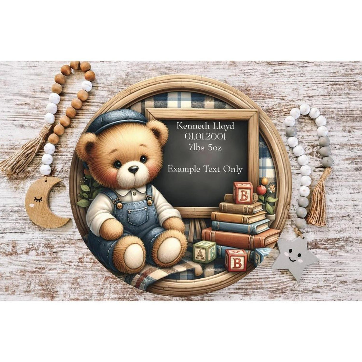 Baby Boy Bear Announcement Round Sign