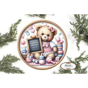 Baby Girl Bear Announcement Round Sign