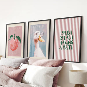 Humorous Bathroom Quotes Wall Art: Funny Duck, Peach Prints