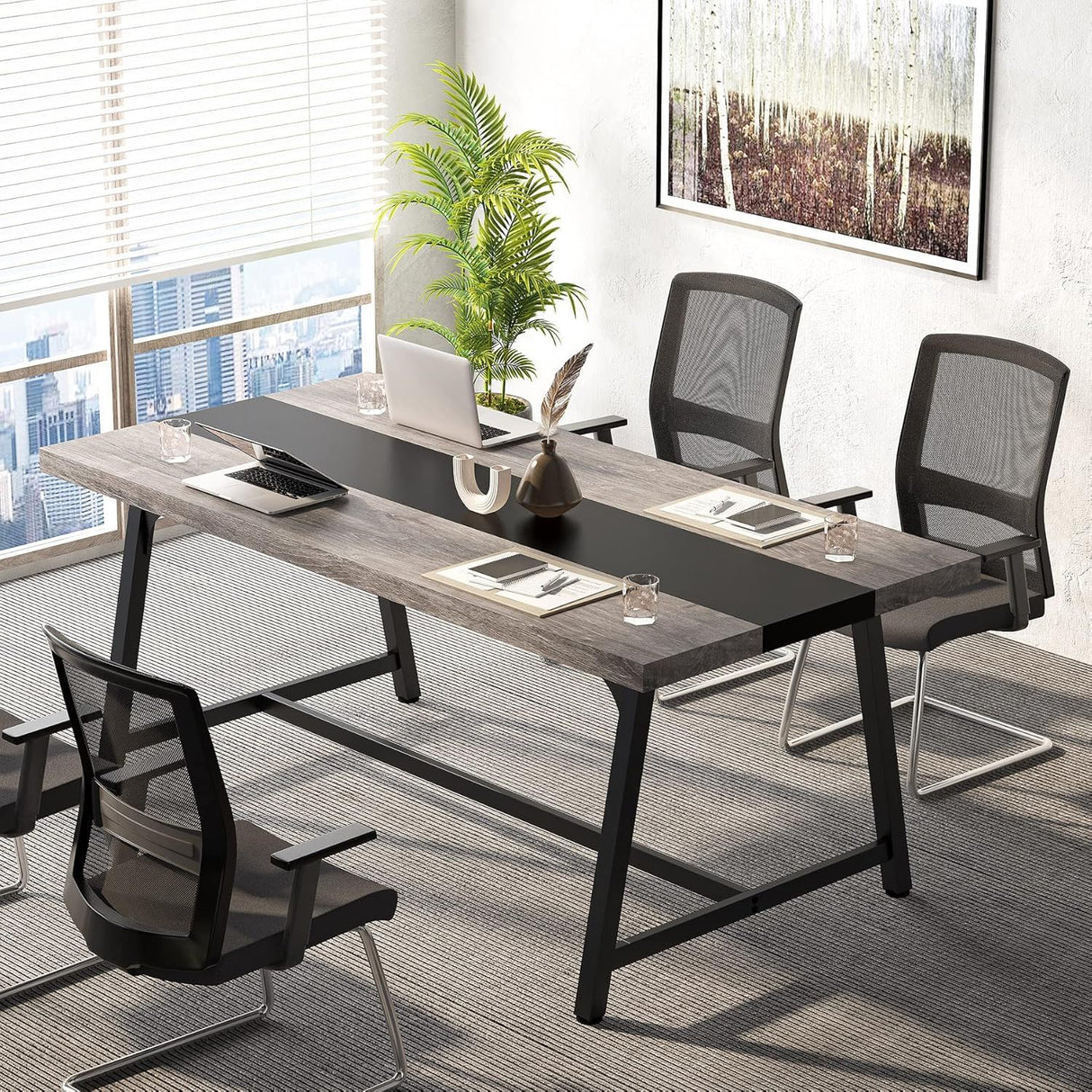 Modern Rectangular Conference Table For 6 - 8 People, Office Executive Desk
