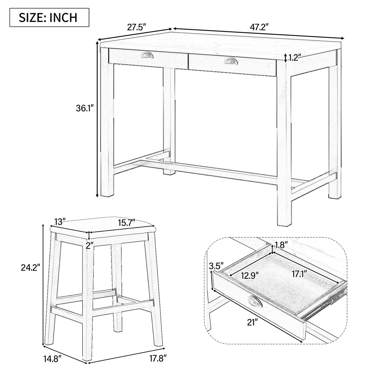 Alexandra Modern Bar Table Set with Hidden Storage Drawers
