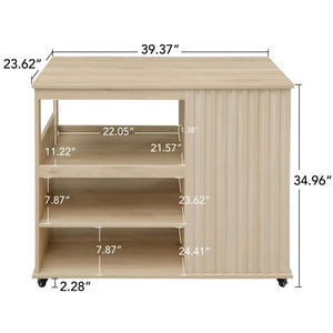 Kitchen Island Cart, Rolling Serving Utility Trolley Cart Modern Kitchen Island With Storage Drawer Wine Rack Lockable Casters, Kitchen Cart For Kitchen, Dining Room, Bar Living Room - Natural