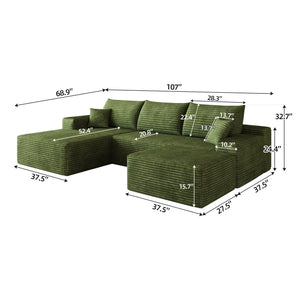 107" Cloud Sectional Sofa with 1 Ottoman