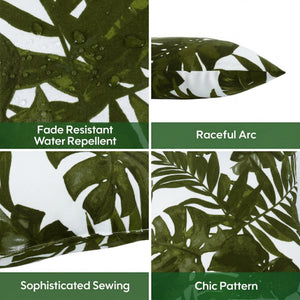 2 Pack Outdoor Throw Pillows, Waterproof & Fade-Resistant (18x18 Inch, Green Leaf)