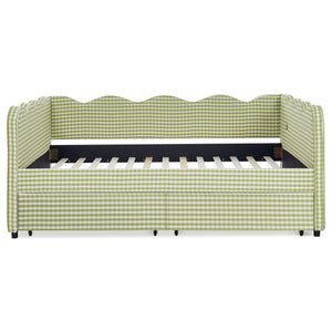 Gingham Daybed With USB Charging Port, Wave-Shaped Design