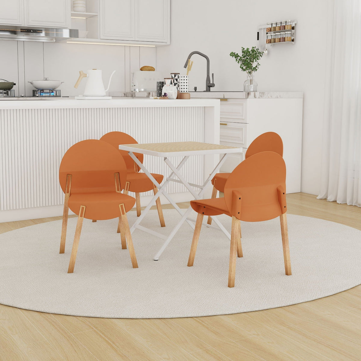 4 Piece Outdoor Set with Folding Table and Single Chairs - Blue, Red, Orange