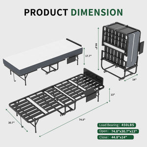 Twin Folding Bed With Adjustable Headboard & Memory Foam