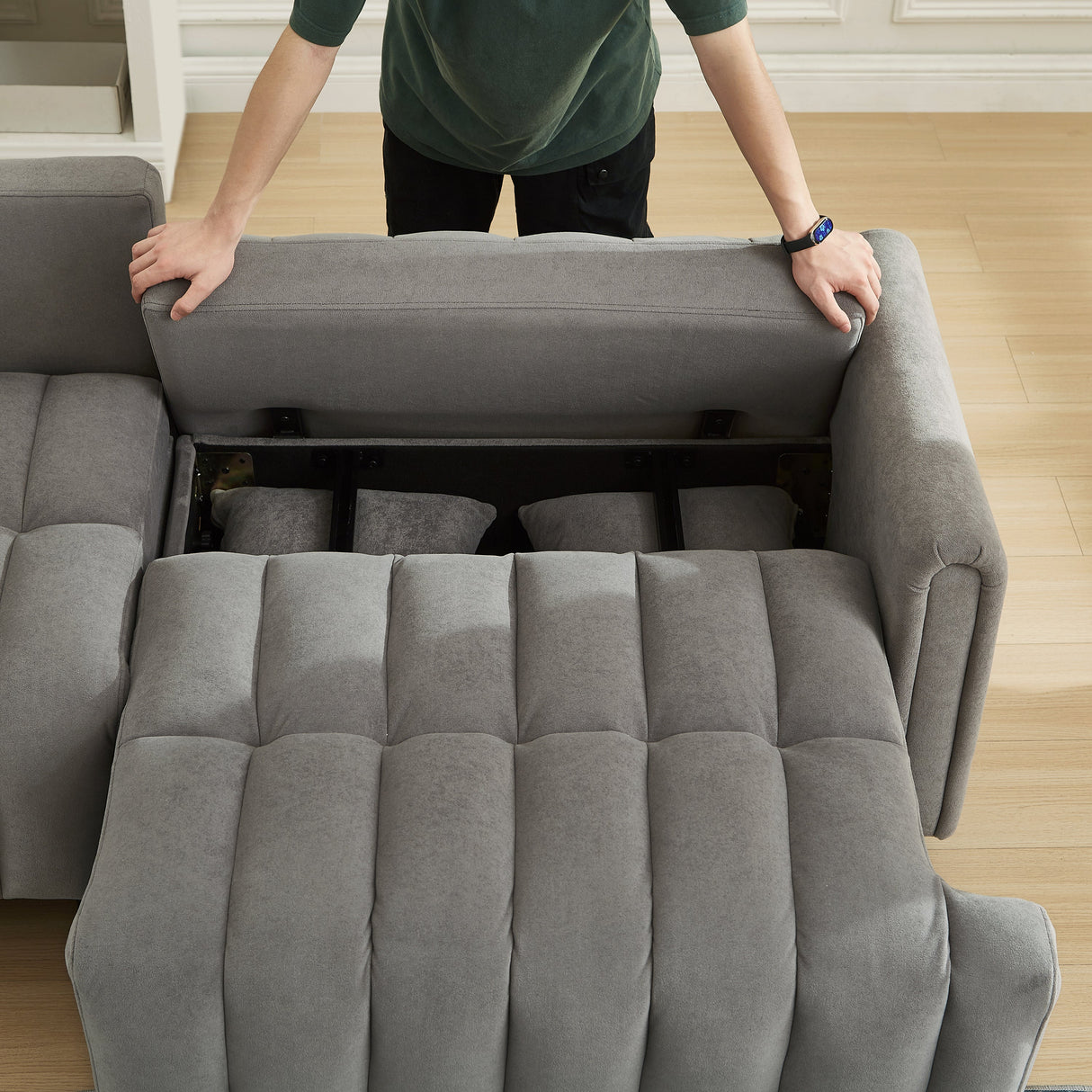 83'' Futon Sofa Bed with Polyester Fabric and Adjustable Backrest
