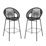 Ferrara Outdoor Patio Barstool Set of 2 - Black Faux Wicker PE Rattan with Iron Frame