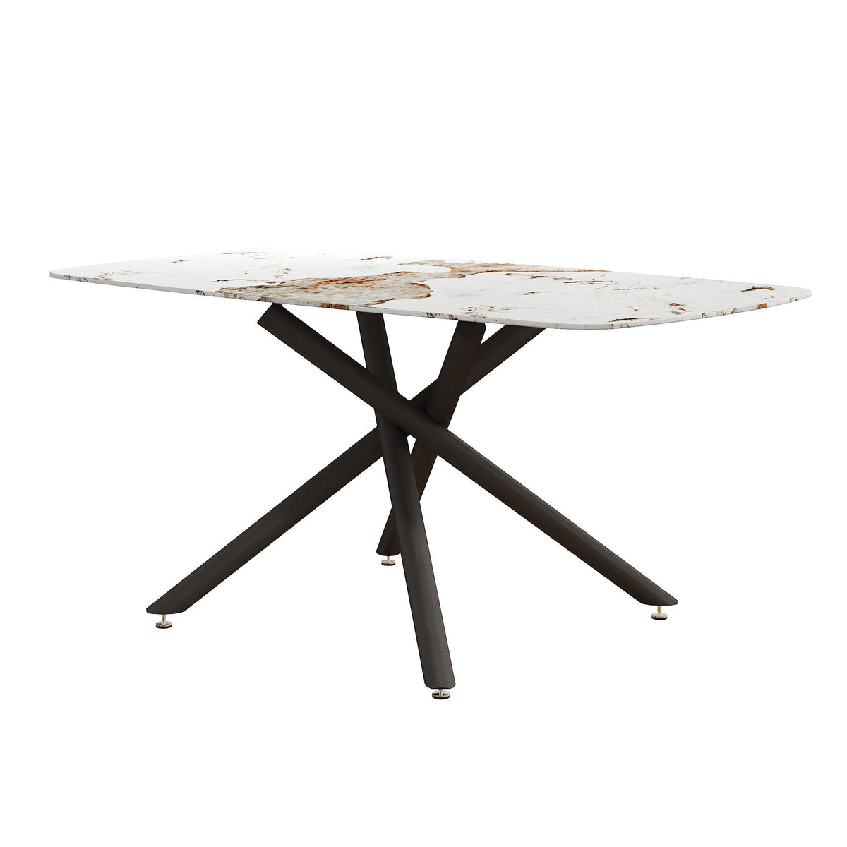 Luxurious Marble Patterned Dining Table With Metal Fork Legs