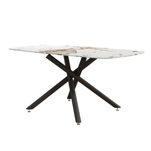 Luxurious Marble Patterned Dining Table With Metal Fork Legs
