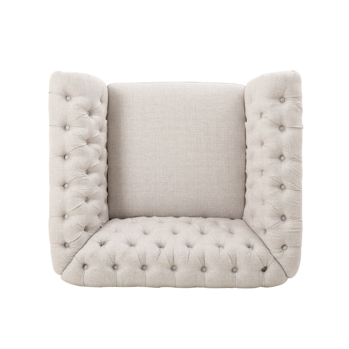 Chesterfield Club Chair Velvet Fabric Beige with Birch Wood Legs