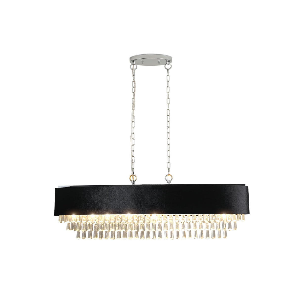 39' Modern Crystal Chandelier with Black Imitation Velvet Anti-Glare Shade, Adjustable Height, 8-Light G9 Base for Dining Room, Living Room, or Bedroom (Bulb Not Included)