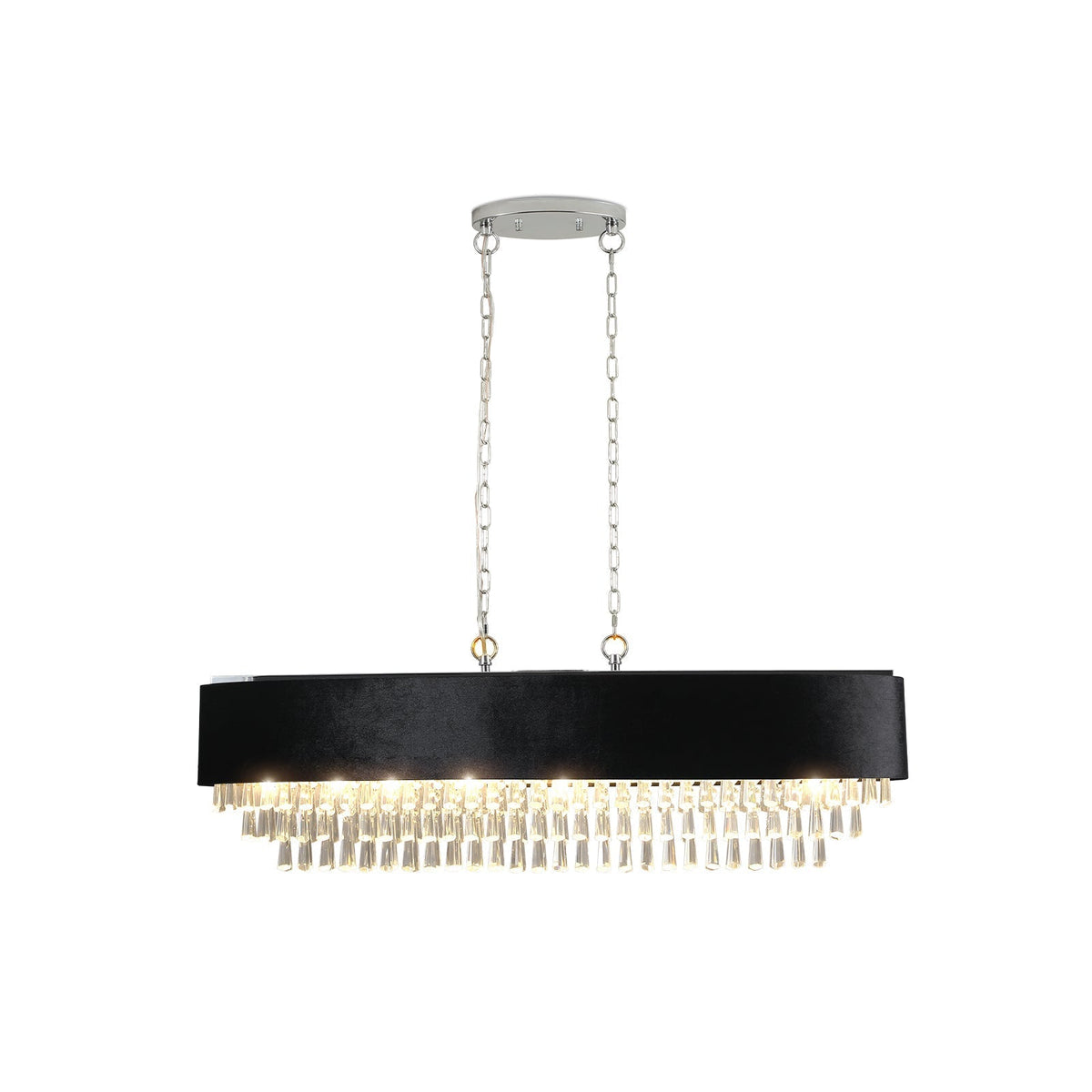 39' Modern Crystal Chandelier with Black Imitation Velvet Anti-Glare Shade, Adjustable Height, 8-Light G9 Base for Dining Room, Living Room, or Bedroom (Bulb Not Included)