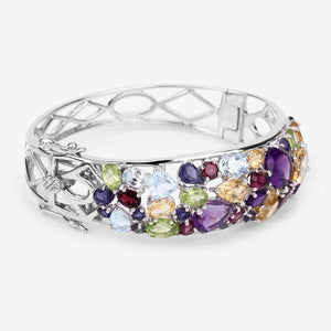 21.17 Carat Genuine Multi Stones .925 Sterling Silver Bangle