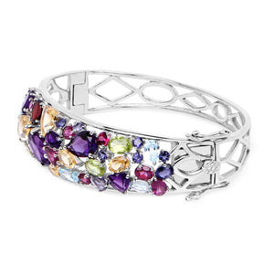 21.17 Carat Genuine Multi Stones .925 Sterling Silver Bangle