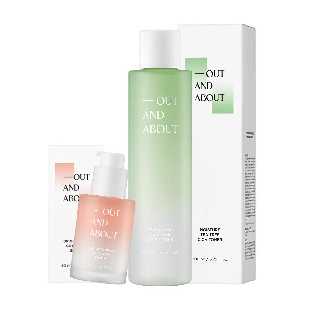 [Out And About Set] OUT AND ABOUT Moisture Tea Tree Cica Toner 200ml & Brightening Collagen Serum 30ml