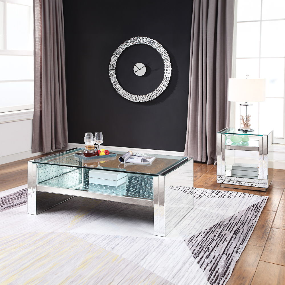 Nysa - 47" Coffee Table - Mirrored & Faux Crystals