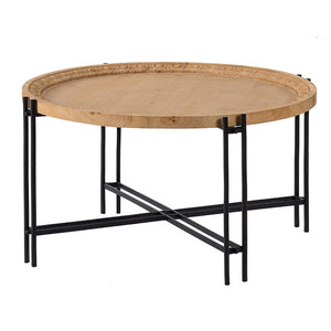 Farmhouse Round Wooden Coffee Table With Metal Legs - Black / Brown