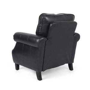 Contemporary Black PU Club Chair with Nailhead Trim and Rolled Armrests