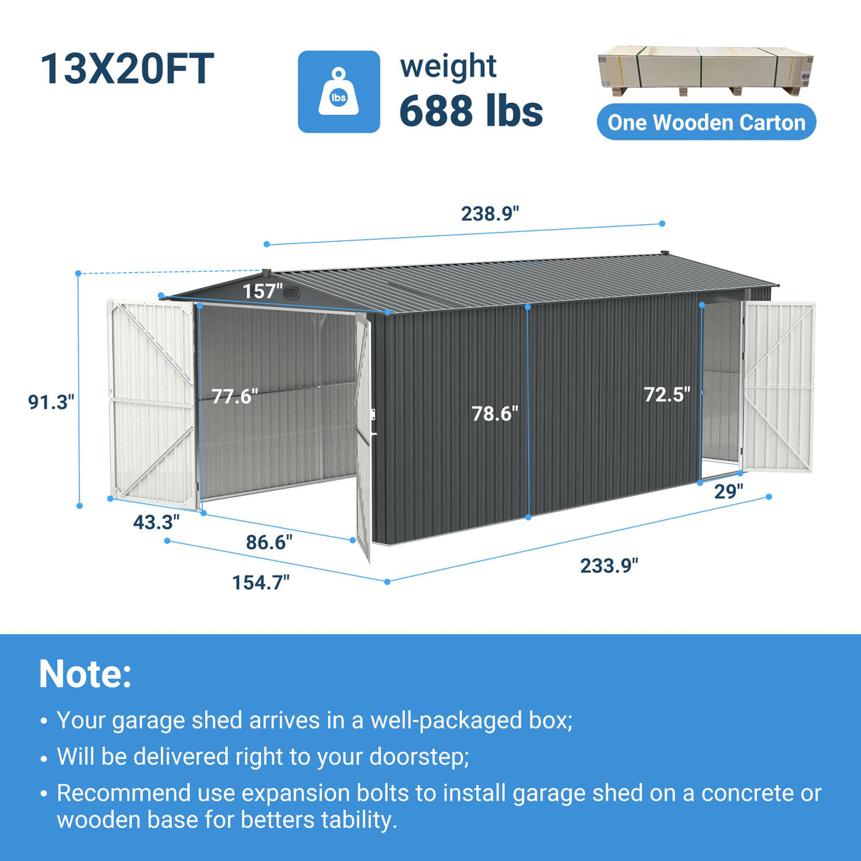 Outdoor Storage Shed 20x13 FT