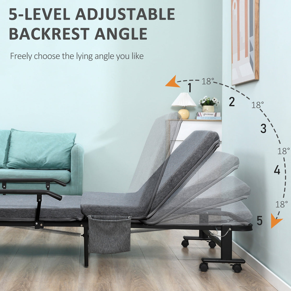 Rollaway folding bed with mattress & adjustable backrest