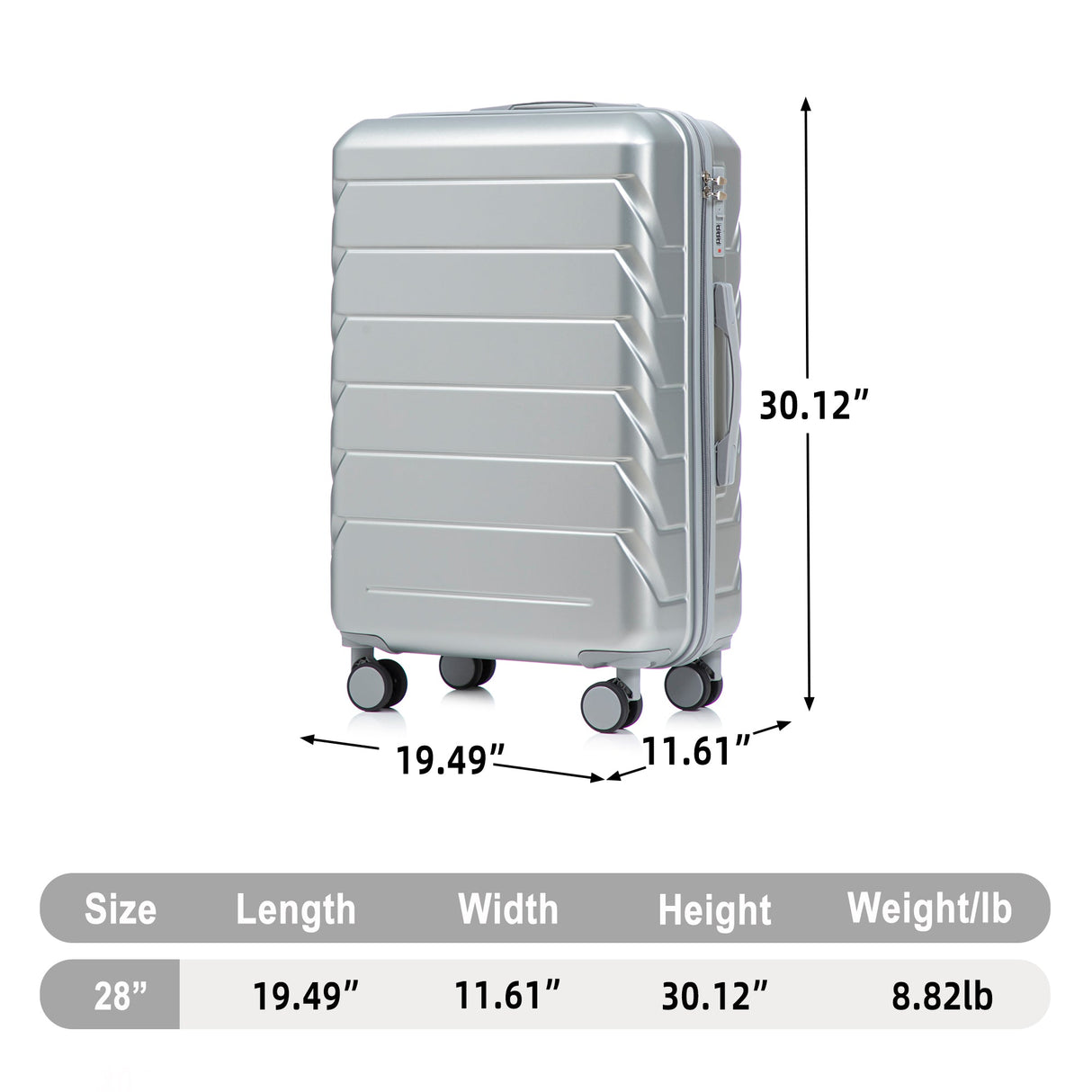 28 Inch ABS Hard Shell Large Travel Checked Luggage - Silver