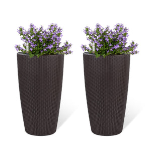 Set of 2 Faux Rattan Tall Planters with Automatic Watering