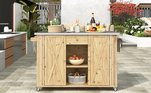 Outdoor Kitchen Island Fir Wood Kitchen Island with Stainless Steel Top
