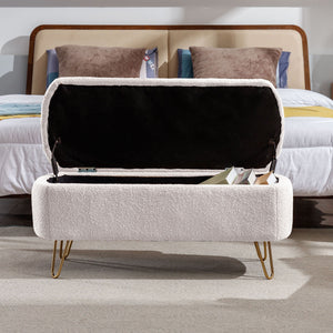 Storage Ottoman Bench For End Of Bed Legs, Modern Camel Faux Fur Entryway Bench Upholstered Padded With Storage For Living Room Bedroom