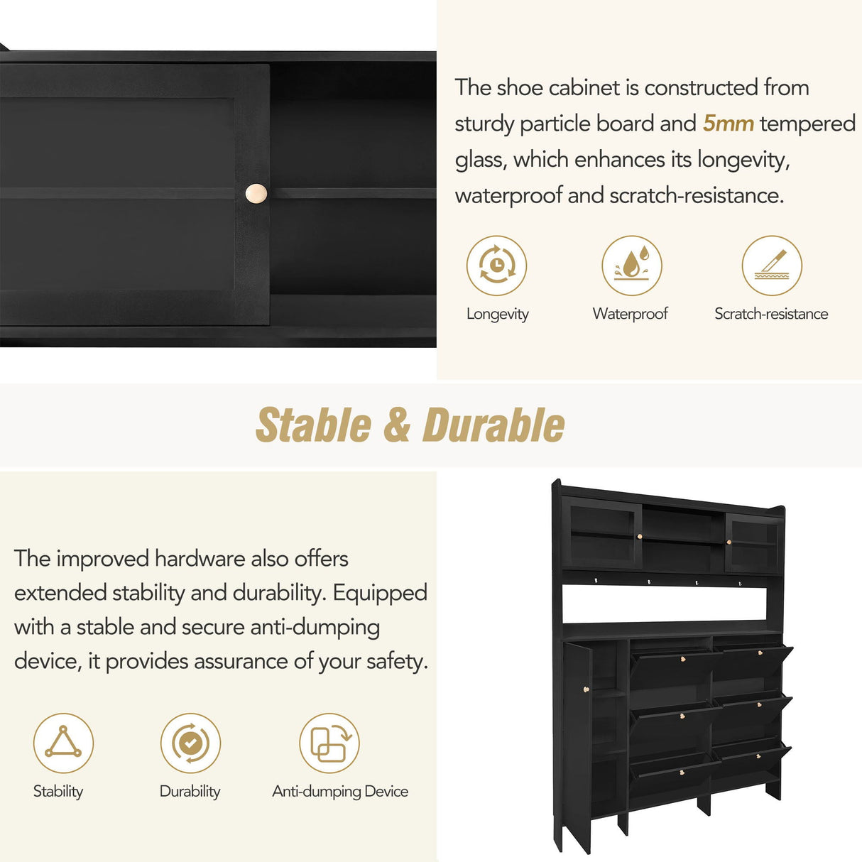 On Trend Multifunctional Tipping Bucket Shoe Cabinet With Storage Shelf & 6 Flip Drawers