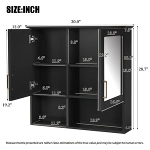 2 In 1 Wall-Mounted Mirror Cabinet with Adjustable Shelves - White, Blue, Black