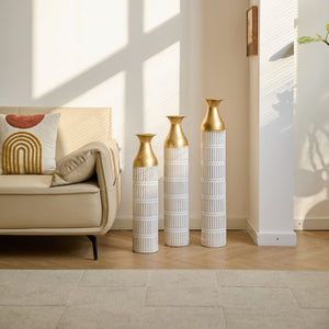 Floor Metal Vases Decorated White Metal Vases (Set of 3)