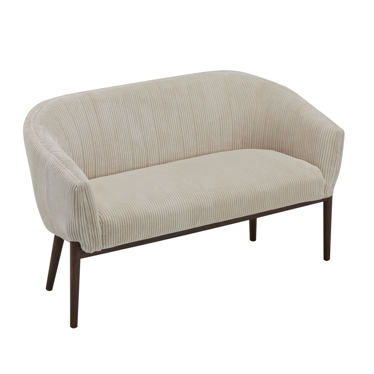 Corduroy Recessed Arm Loveseat (Beige + Walnut)