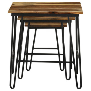 3 Piece Nesting Table With Hairpin Legs - Brown