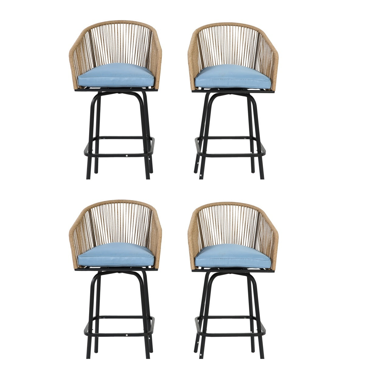 All-Weather Bar Stools with Elegant Woven Detailing – Set of Four