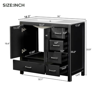 36" Black Bathroom Vanity with Ceramic Sink Combo