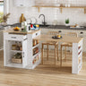 Extendable Island Console with Drawers, Double-Door Cabinet, and Open Shelving
