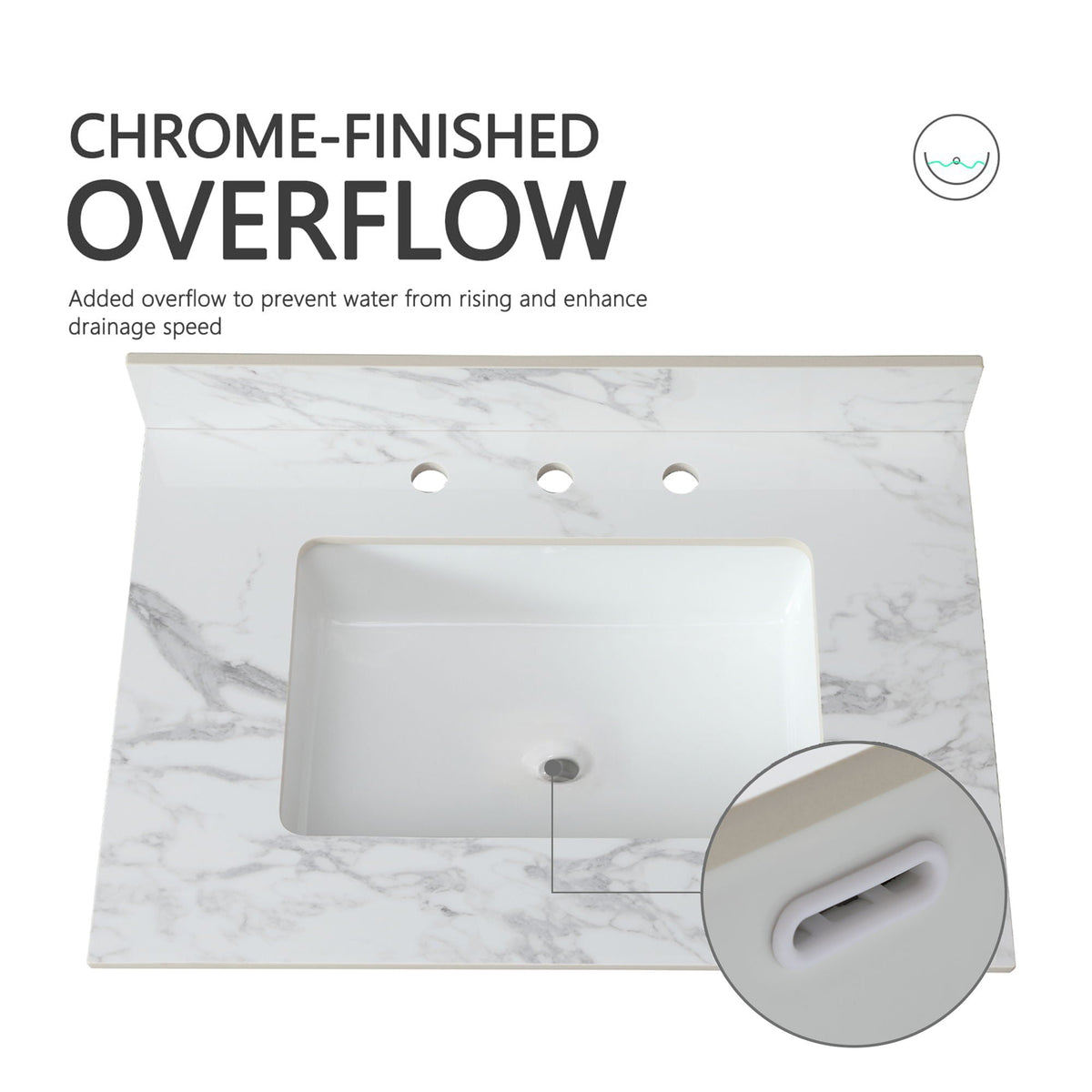 Elegant Sintered Stone Bathroom Vanity Top With Rectangular Undermount Ceramic Sink