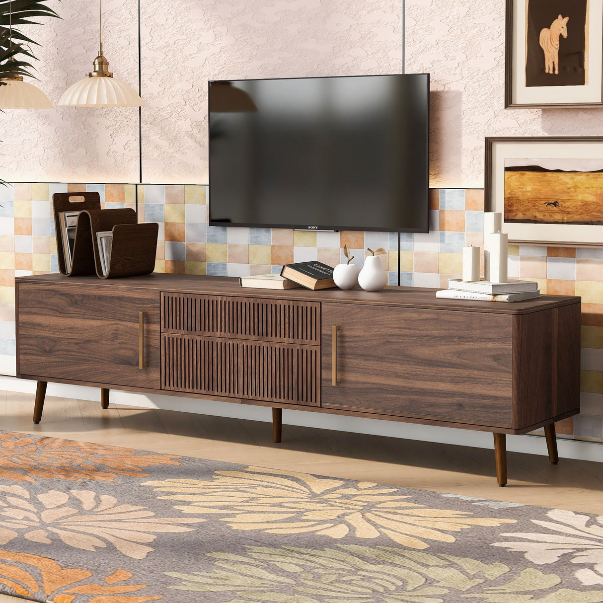 TV Stand With 2 Drawers For TVs Up to 80" - Walnut