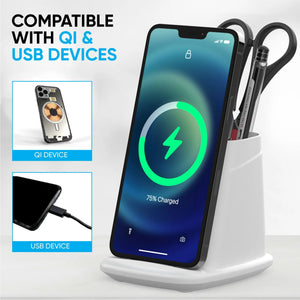 Wireless Charging Stand with Dual USB Charger & Desk Organizer