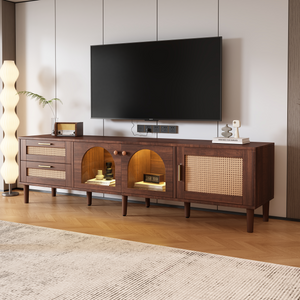 Rattan TV Stand with 3 Cabinets & 2 Drawers