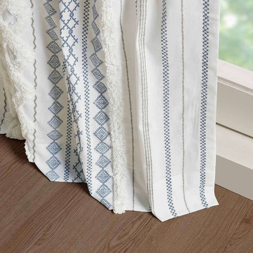 Cotton printed curtain panel with chenille stripe and lining