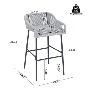 La Push Outdoor Patio Light Gray Rope Bar Stool, Set of 2