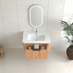 30-Inch Wall-Mounted Floating Solid Wood Bathroom Vanity