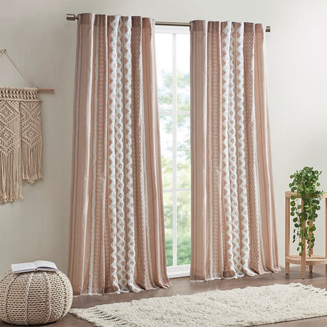 Cotton printed curtain panel with chenille stripe and lining