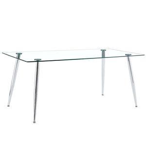 Modern Rectangular Glass Dining Table For 4 - 6 People With Tempered Glass Countertop